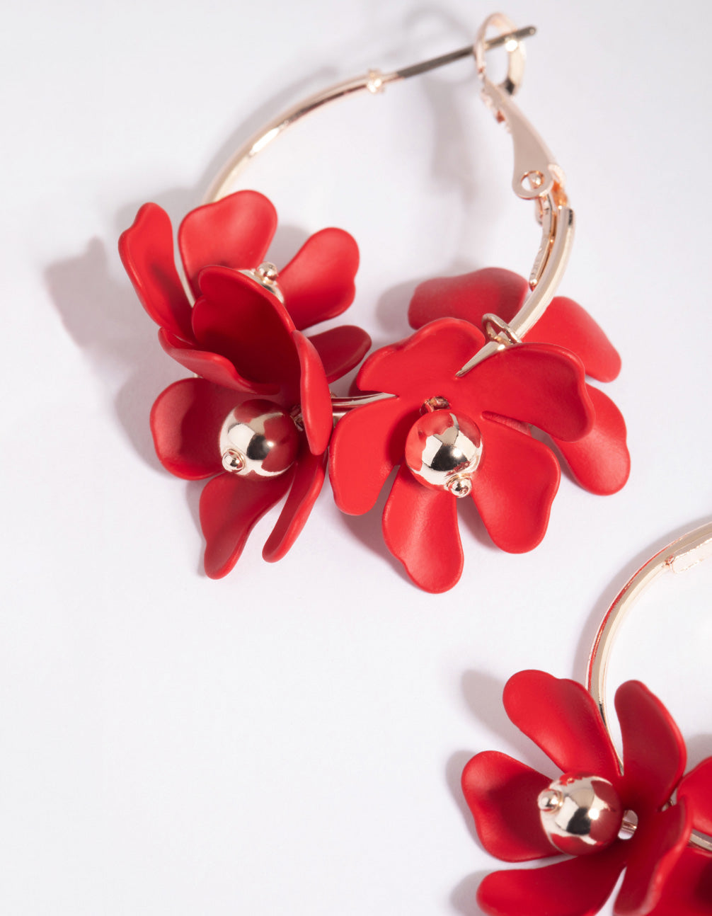 Red Flower Hoop Earrings