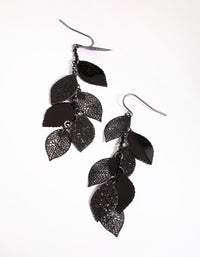Matte Black Glitter Leaf Drop Earrings - link has visual effect only