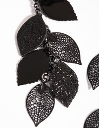 Matte Black Glitter Leaf Drop Earrings - link has visual effect only