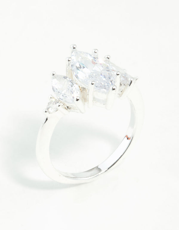 Silver Cubic Zirconia Navette Ring