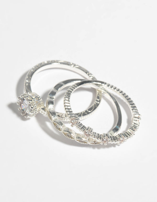 Silver Cubic Zirconia Engagement Ring Stack