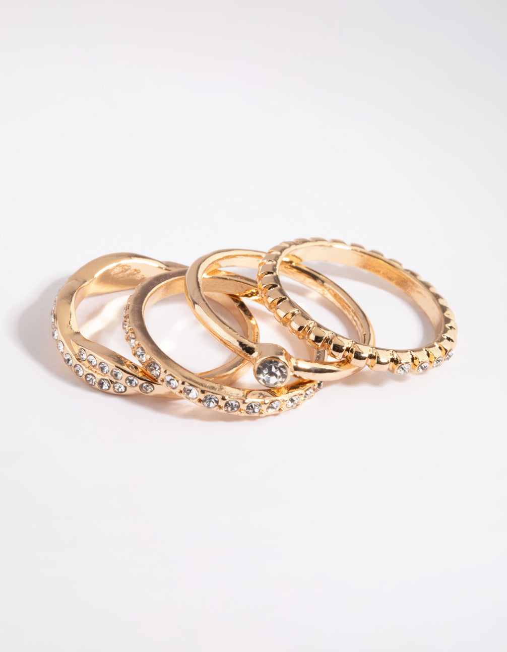 Gold Diamante Ring Stack 4-Pack