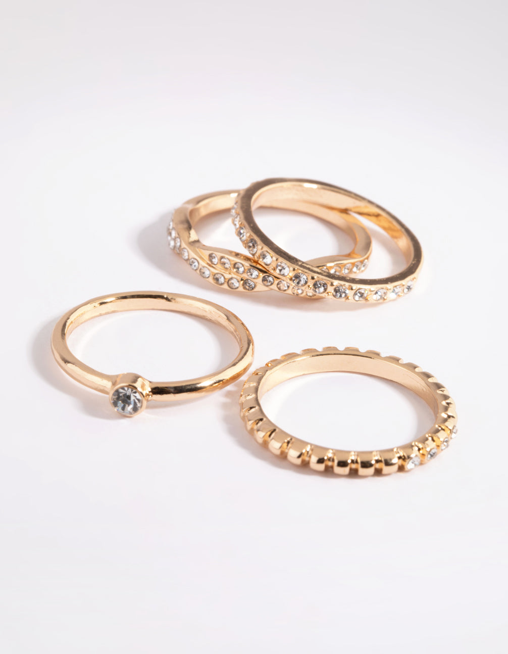 Gold Diamante Ring Stack 4-Pack
