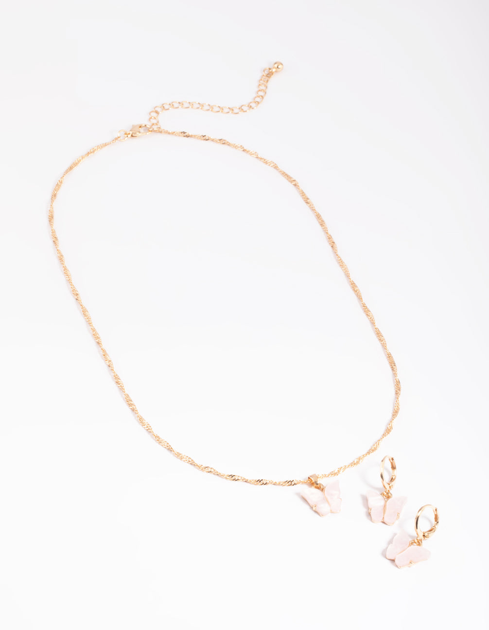 Pink Butterfly Necklace & Huggie Hoop Earrings