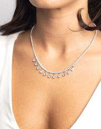 Silver Diamond Simulant Teardrop Necklace - link has visual effect only