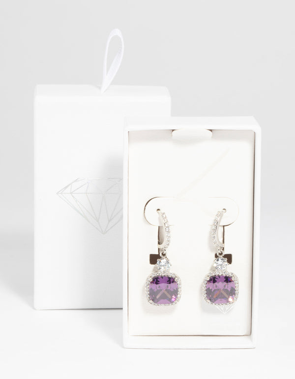 Purple Diamond Simulant Huggie Hoop Earrings