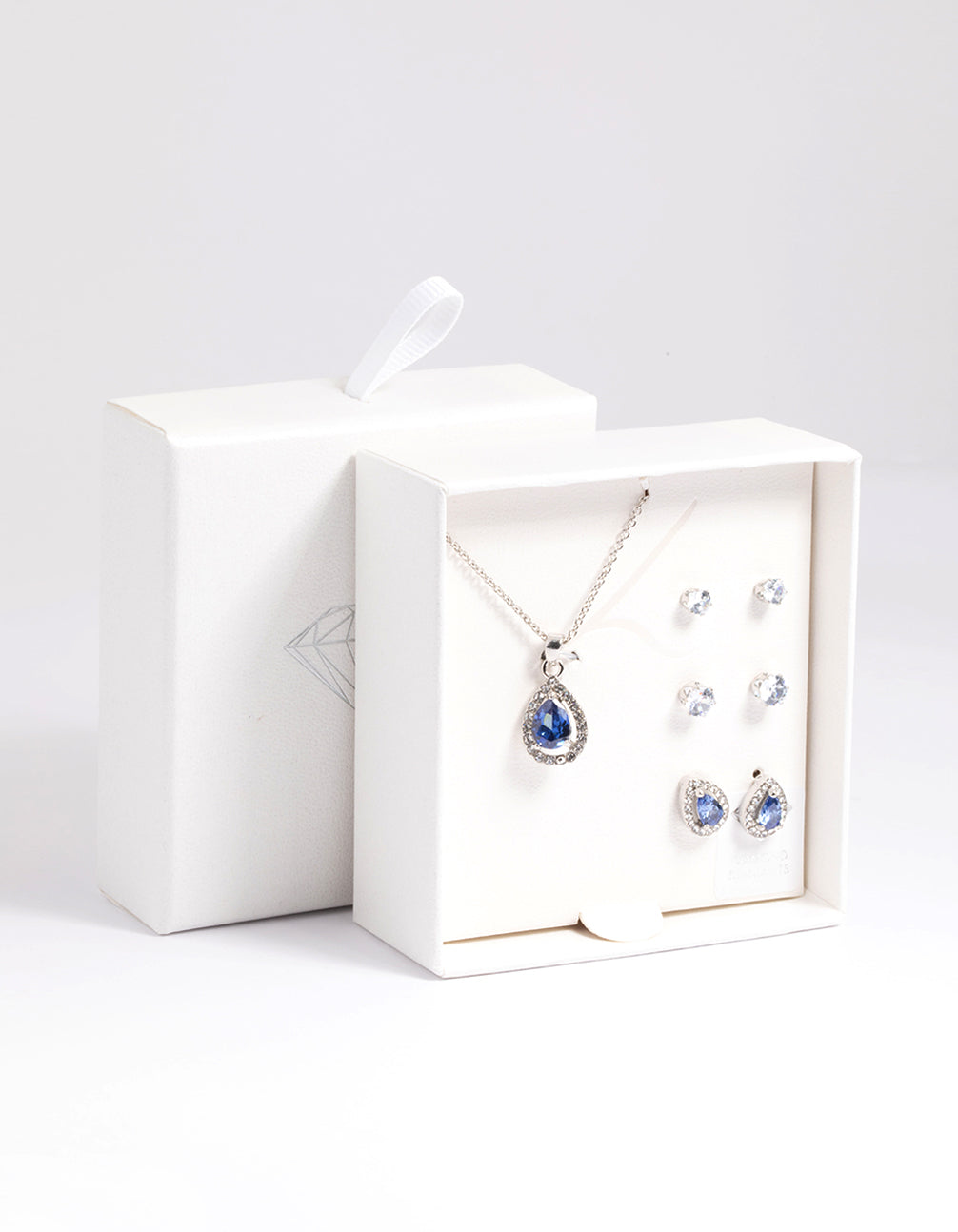 Diamond Simulant Sapphire Necklace & Earrings Set
