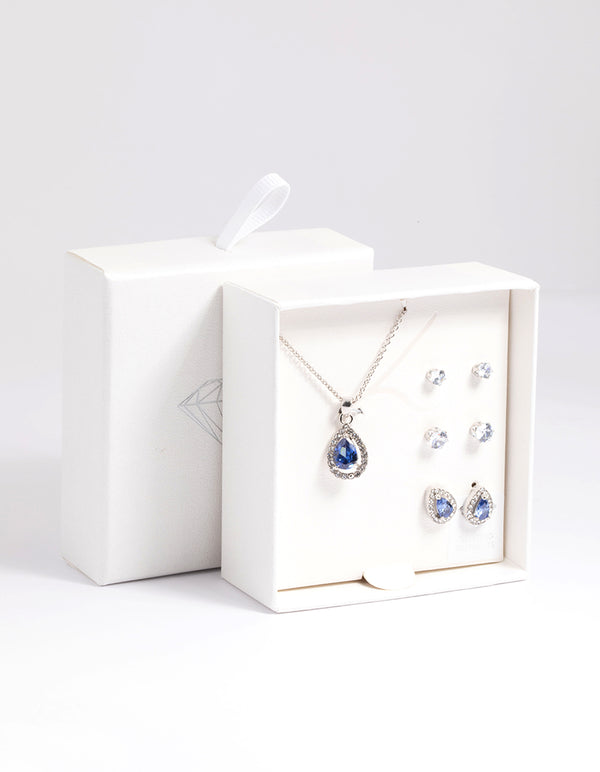 Diamond Simulant Sapphire Necklace & Earrings Set