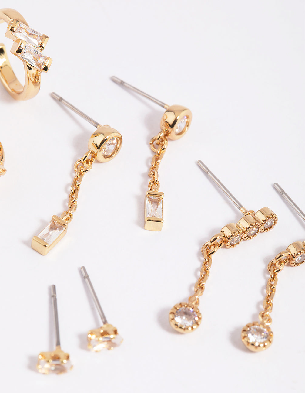 Gold Cubic Zirconia Baguette Stud Earring 8-Pack