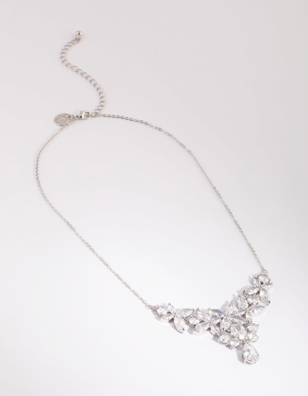 Silver Cubic Zirconia Floral Statement Necklace
