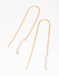 Gold Plated Pearl Thread Through Earrings - link has visual effect only