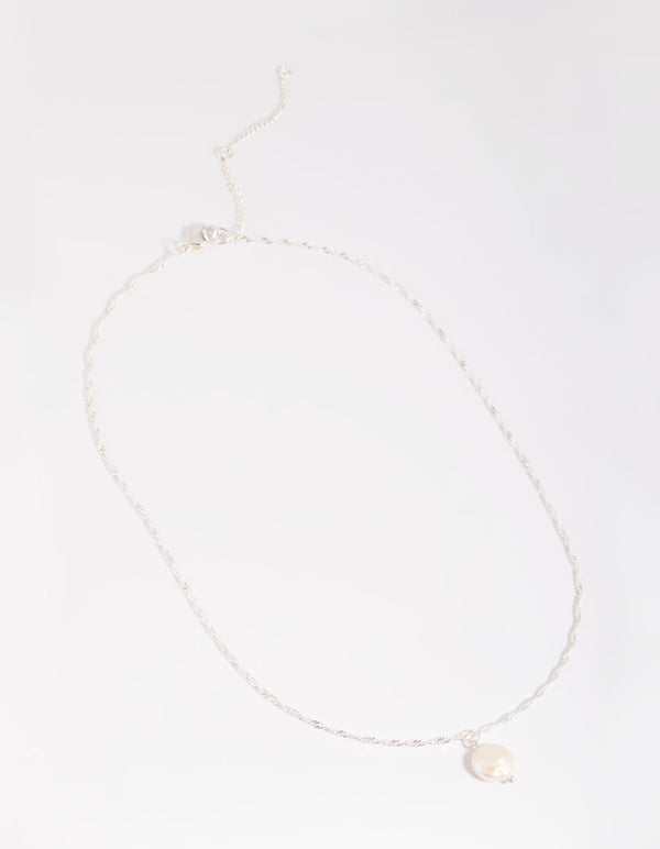 Silver Plated Brass  Flat Pearl Necklace