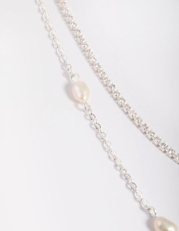 Silver Plated Brass  Pearl Layered Necklace
