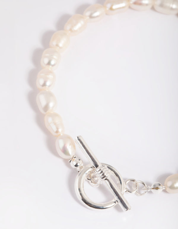 Silver Plated Pearl Fob Bracelet