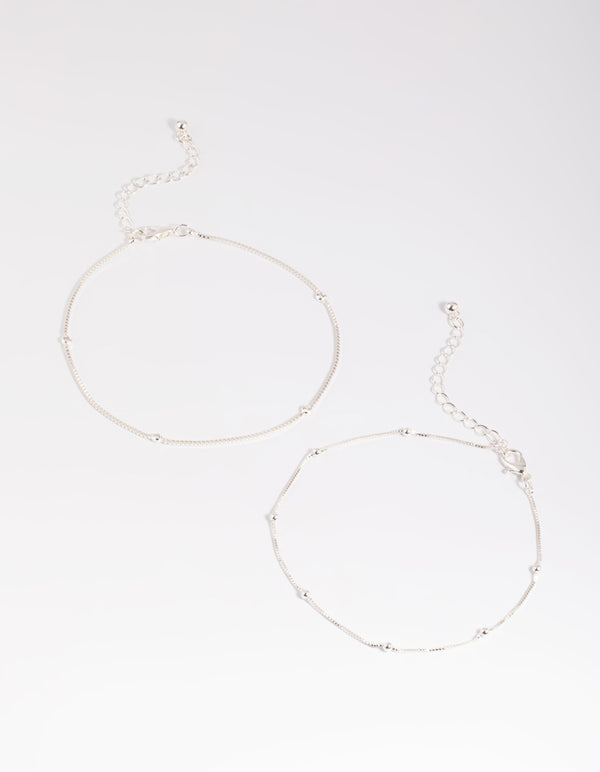 Silver Plated Brass  Cubic Zirconia Ball Anklet