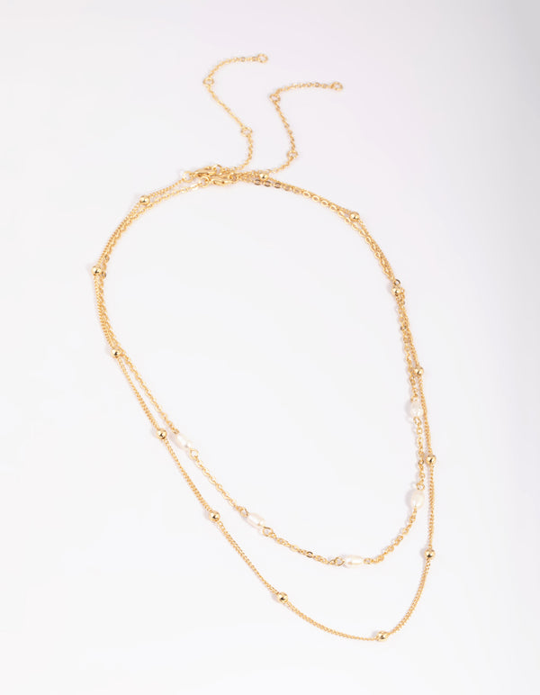 Gold Plated Freshwater Pearl Layered Necklace