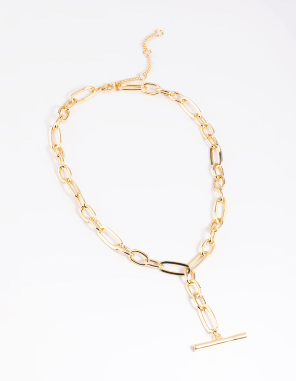 Gold Plated Oval Chain Bar Necklace