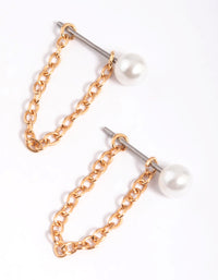 Gold Pearl Chain Jacket Earrings - link has visual effect only