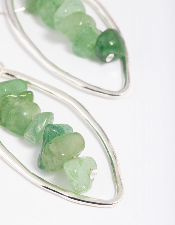 Green Adventurine Chip Oval Drop Earrings