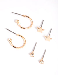 Gold Diamante Star Stud Earring Pack - link has visual effect only