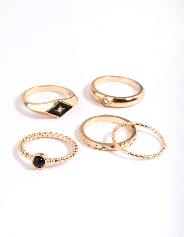 Black Enamel Signet Ring 5-Pack