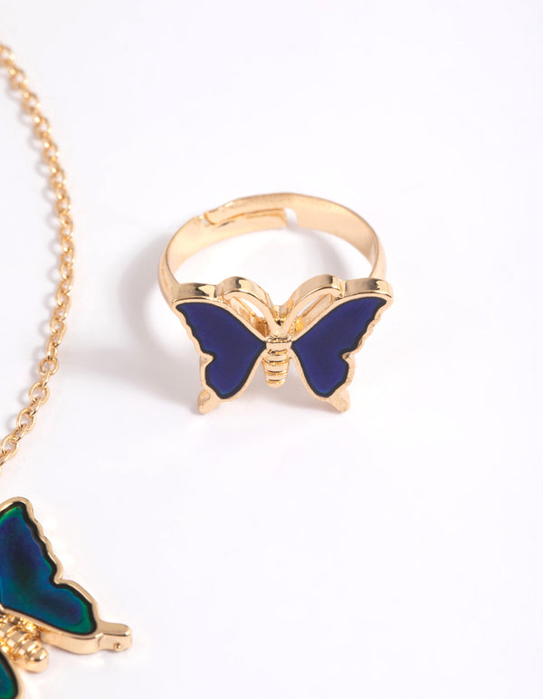 Kids Butterfly Mood Necklace & RIng Set