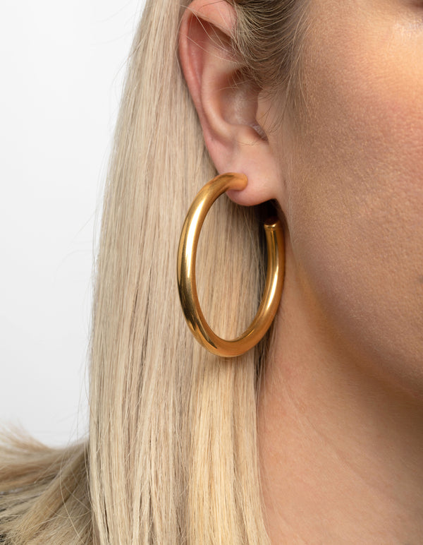 Waterproof Gold Plated Stainless Steel Large Chunky Hoop Earrings