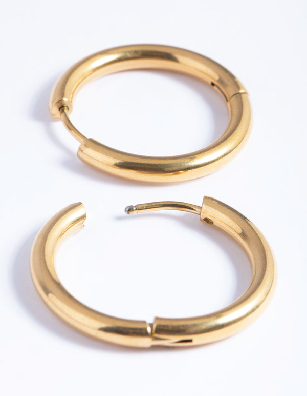 Waterproof Gold Plated Stainless Steel Classic Huggie Hoop Earrings
