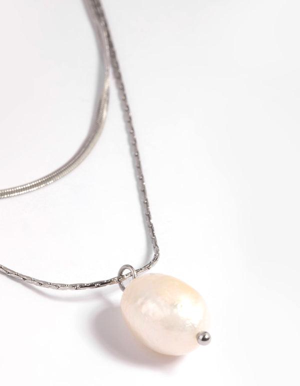 Surgical Steel Snake Chain & Freshwater Pearl Necklace