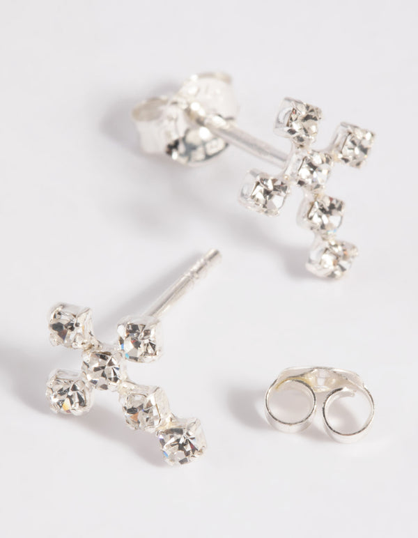 Sterling Silver Cubic Zirconia Cross Stud Earrings