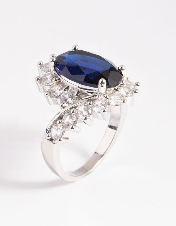Silver Cubic Zirconia Vintage Sapphire Oval Ring