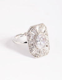 Rhodium Cubic Zirconia Princess Cut Ring - link has visual effect only