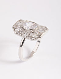 Rhodium Cubic Zirconia Princess Cut Ring - link has visual effect only