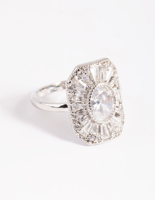 Rhodium Cubic Zirconia Princess Cut Ring