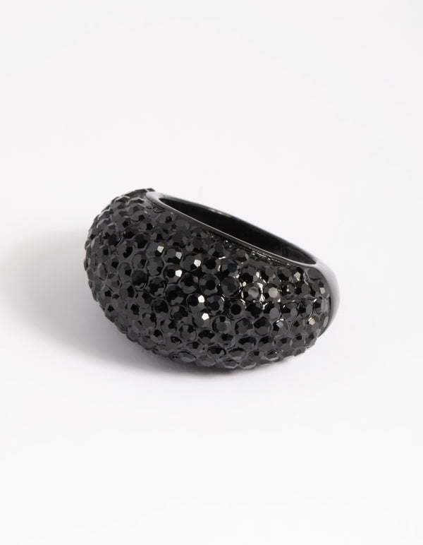 Matte Black Statement Diamante Dome Ring