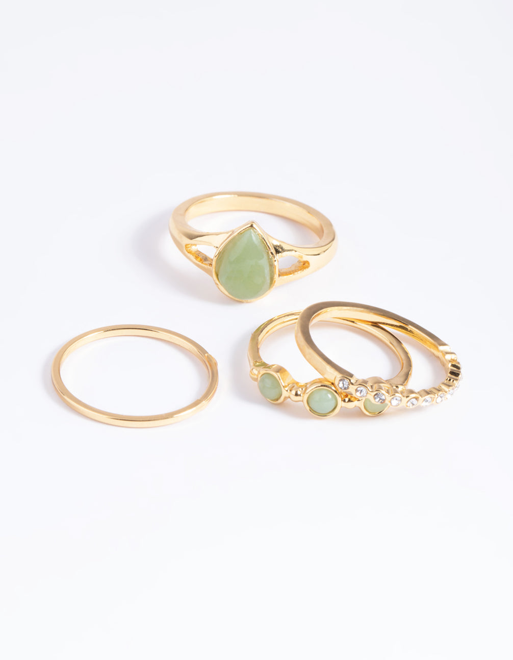 Gold Plated Diamante Pear Ring Stack 4-Pack