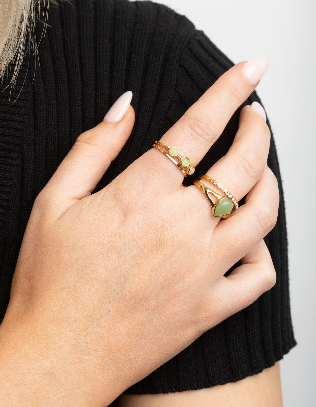 Gold Plated Diamante Pear Ring Stack 4-Pack