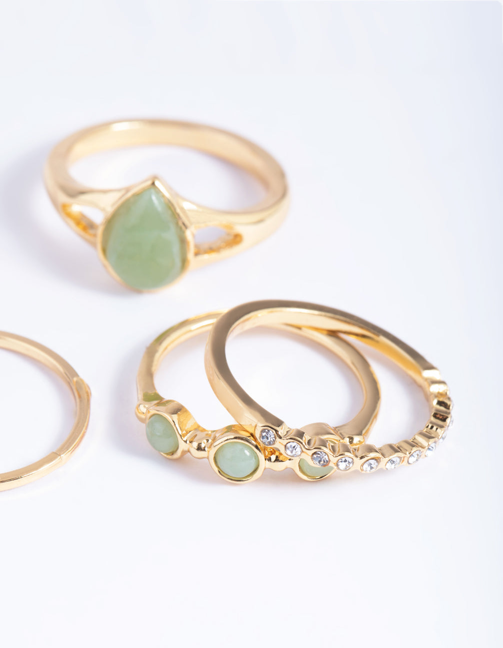 Gold Plated Diamante Pear Ring Stack 4-Pack