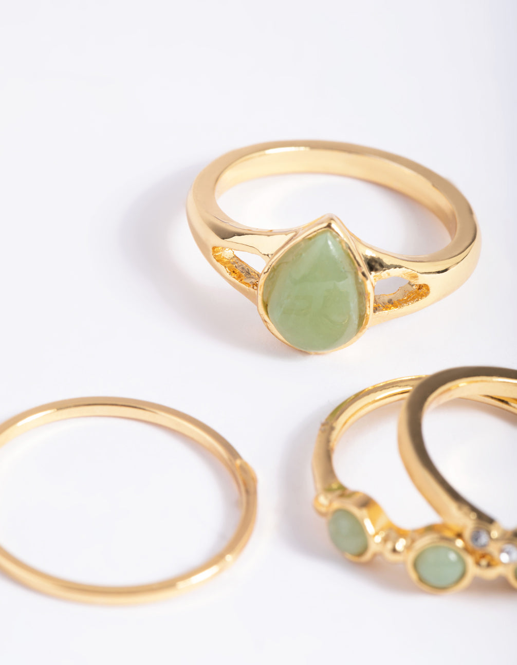 Gold Plated Diamante Pear Ring Stack 4-Pack