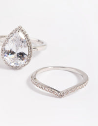 Silver Cubic Zirconia Pear Halo Ring Stack Pack - link has visual effect only