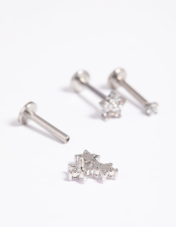 Titanium Cubic Zirconia Floral Flat Back Pack