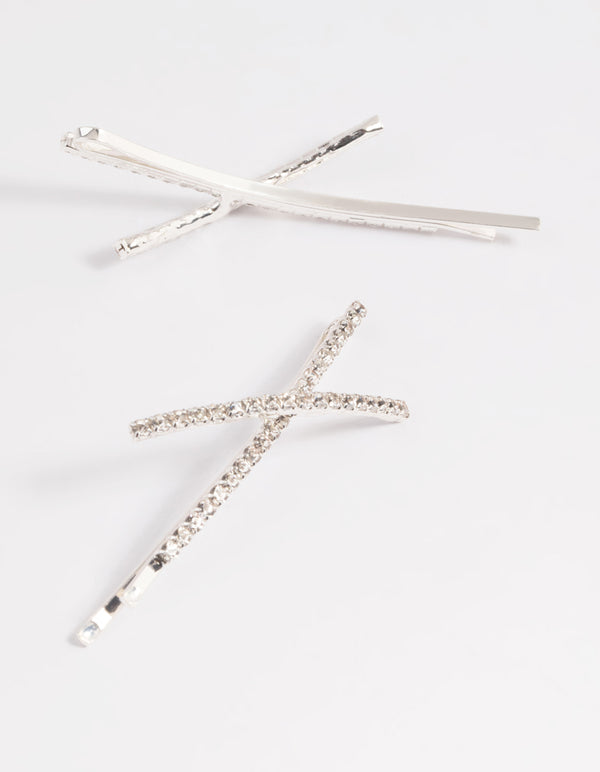 Silver Cross Diamante Hair Slide Pack
