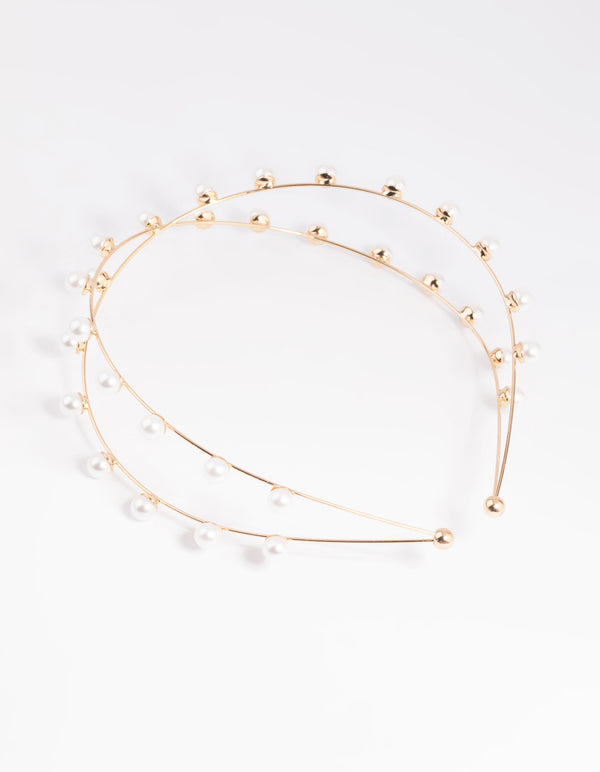 Gold Cross Over Pearl Headband