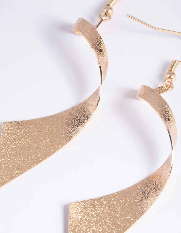 Gold Ribbon Drop Earrings