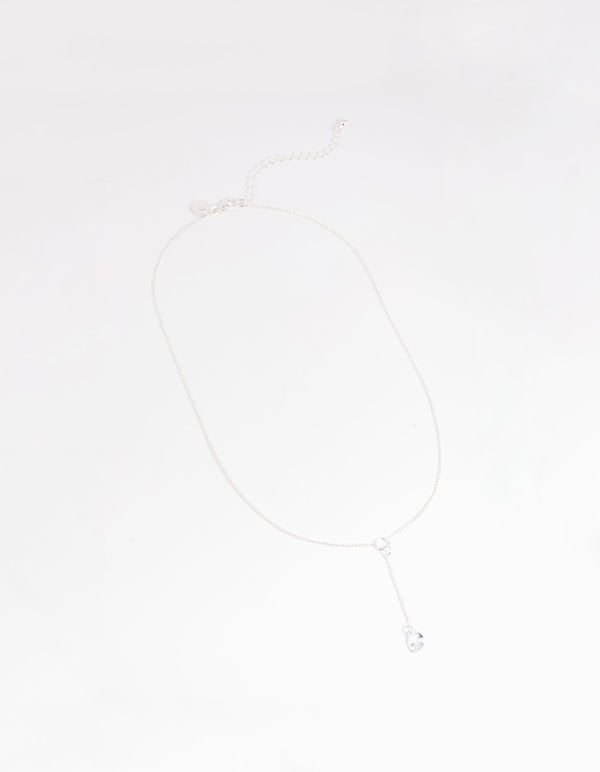 Silver Diamante Lariat Necklace