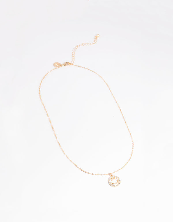 Gold Diamante Smiley Face Necklace