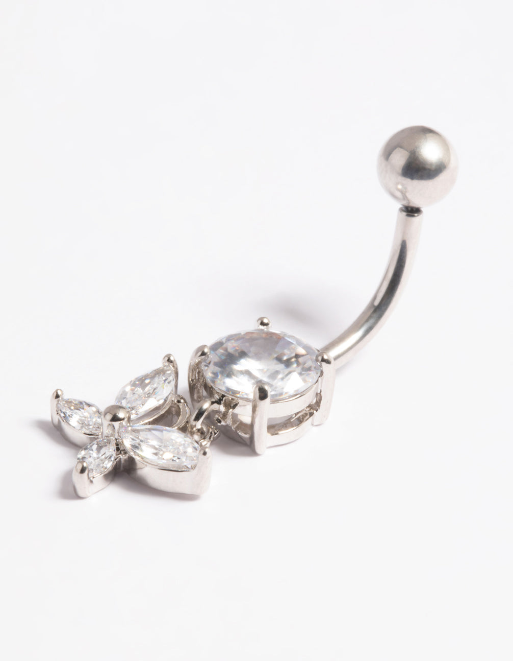 Platinum Plated Titanium Threadless Butterfly Belly Bar