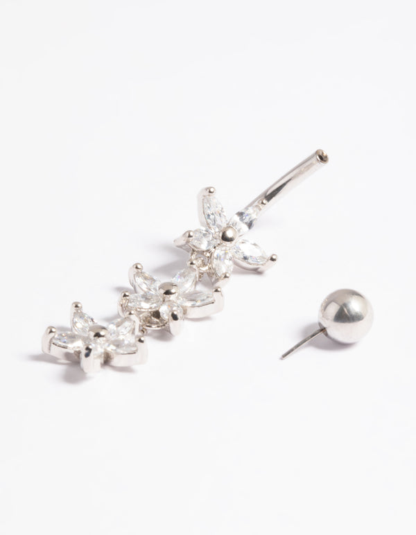 Platinum Plated Titanium Threadless Flower Belly Bar