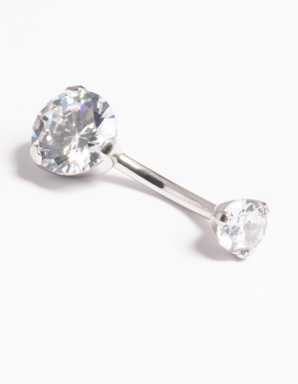 Platinum Plated Threadless Cubic Zirconia Belly Bar