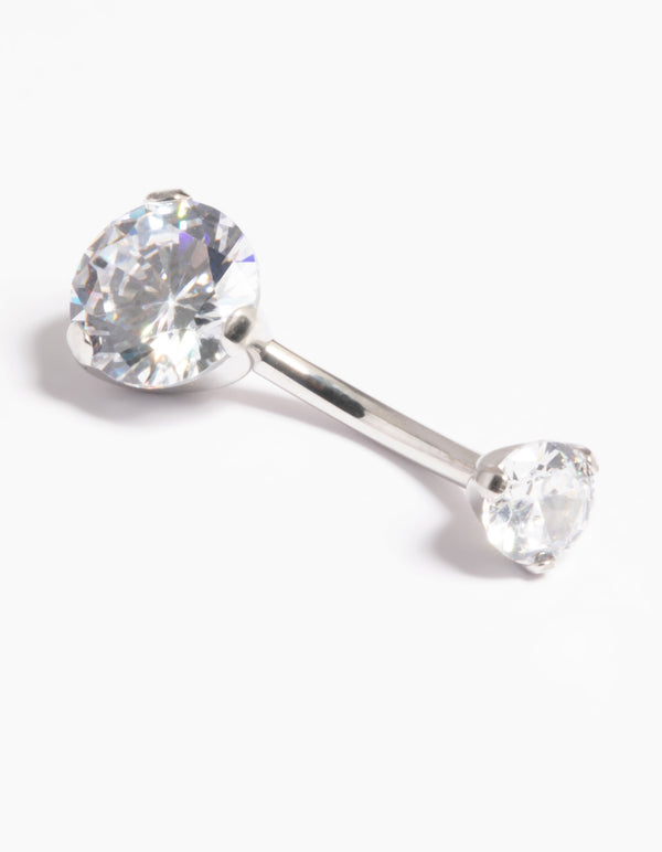 Platinum Plated Threadless Cubic Zirconia Belly Bar